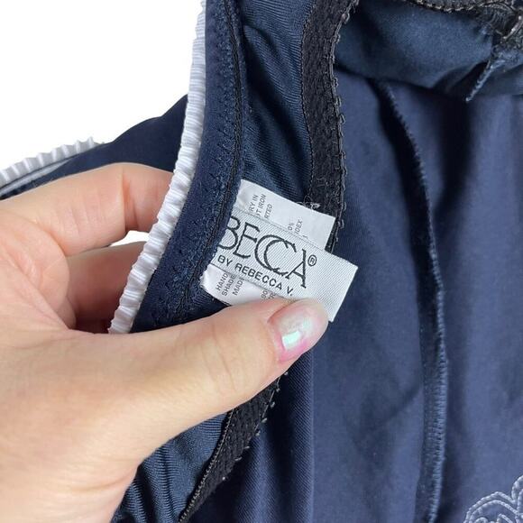 Becca Women's Size Small Floral Embroidered Crochet Strap Navy Tankini Swim Top - Picture 11 of 13